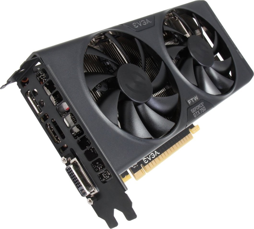 Видеокарта EVGA PCI-E GeForce GTX750 1GB DDR5 FTW ACX (01G-P4-2757-KR ...