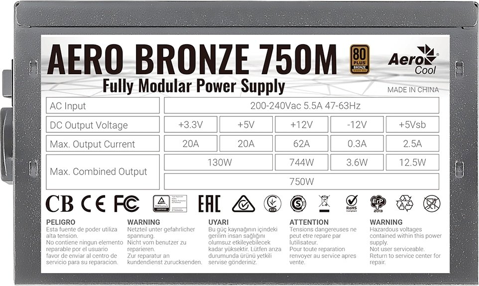 Блок питания 750W AeroCool Aero Bronze Fully Modular 750M (ACPB-AR75AEC ...