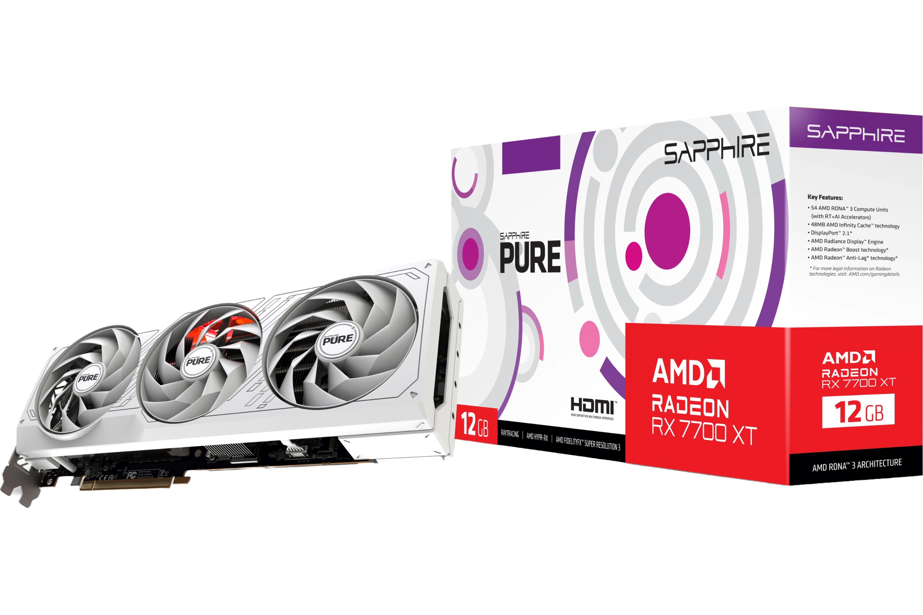 Видеокарта Sapphire PCI-E Radeon RX 7700 XT 12GB DDR6 Pure Gaming White ...