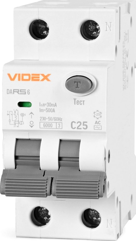 УЗО Videx Resist АС 2п 30мА 6кА 25А (VF-RS6-DA2AC25) купить
