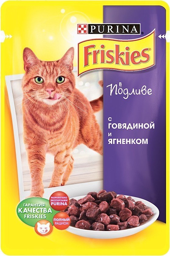 Корм для кошек purina Friskies Adult конс кусочки в подливе говядина/ягненок 100г (упак 40шт) 12194473 (7613033926754)