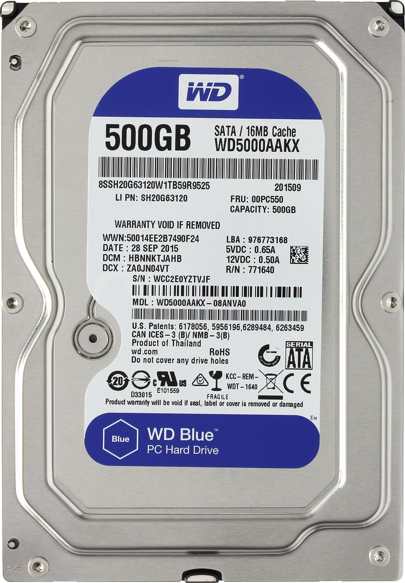 Жесткий диск 3.5" SATA 500GB WD Blue (WD5000AAKX) Refurbished купить ...